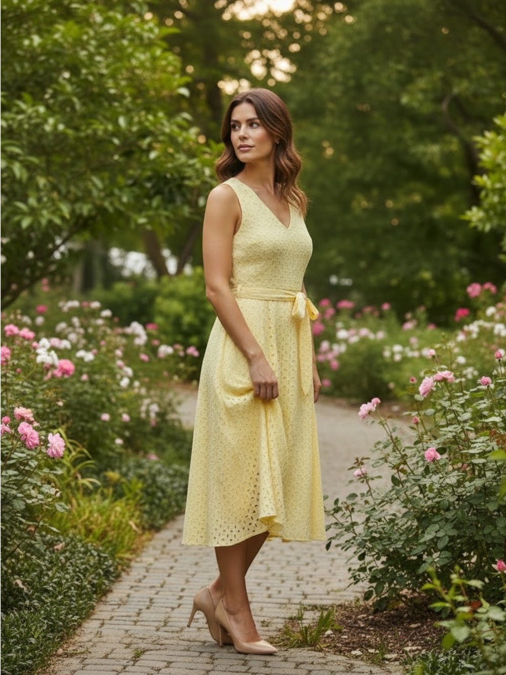 Ann Taylor Yellow Eyelet Belted summer Dress, professional, preppy,